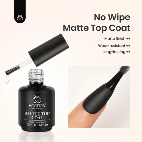 Vista 2 de Beetles - Capa superior de gel mate para esmalte de gel, 1 unidad de 0.5 fl A-transparente-2