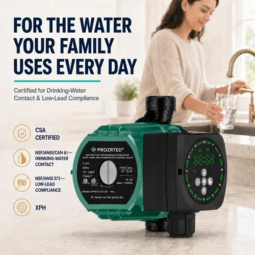 Vista 5 de Bomba de circulación instantánea de agua caliente con temporizador digital integrado y válvula de control de termostato ajustable
