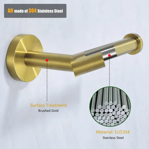 Vista 6 de Soporte de papel higiénico para baño, soporte de pared dorado cepillado SUS304, acero inoxidable, 96018-6BG.