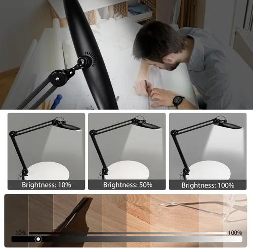 Vista 2 de Lámpara de escritorio LED de 20 pulgadas con abrazadera, luz de uñas ajustable CCT de 24 W regulable para escritorio, 120 LED de brazo giratorio
