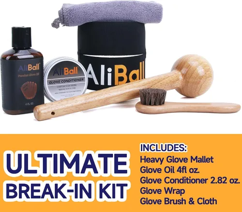 Vista 2 de AliBall Kit de rotura de guantes de béisbol, juego completo con mazo de guantes, aceite, acondicionador, envoltura, cepillo y tela, suaviza y da