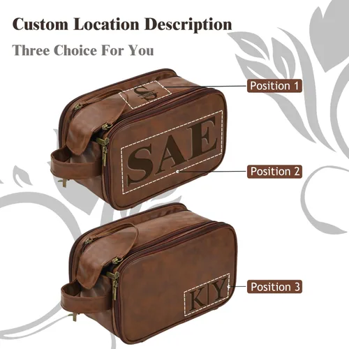 Vista 3 de Bolsa de aseo personalizada para hombre, kit dopp de gran capacidad con iniciales de nombre personalizado de cuero PU, regalo para padrinos, bolsa