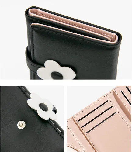 Vista 5 de LJCZKA Bonita cartera pequeña para niñas y mujeres, bloqueo RFID, piel sintética, tres plegadas, bolsillo para efectivo con tarjetero y billetera