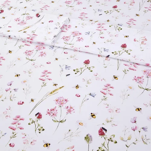 Vista 8 de RYNGHIPY Juego de sábanas de algodón con estampado floral de abejas Shabby, con fundas de almohada, juego de ropa de cama de algodón egipcio