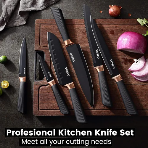 Vista 6 de Juego de cuchillos de cocina con bloque y afilador, juego de 17 cuchillos de acero inoxidable incluye juego de cuchillos de carne dentados