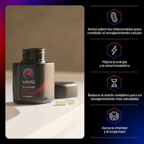Vista 2 de MitoQ Pure Advanced Suplemento de Mitocondrias Superior Biodisponibilidad a CoQ10 Reduce los Daños de Radicales Libres para un Envejecimiento