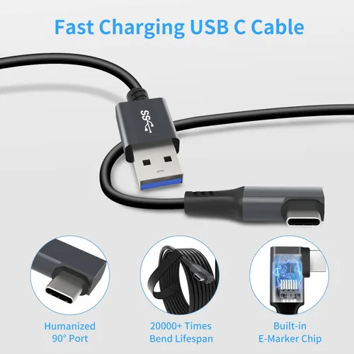 Vista 2 de VeeR Link Cable 20FT for Quest 2 PCSteam VR, USB C Link Cable High Speed Data Transfer Cord E-Marker Included