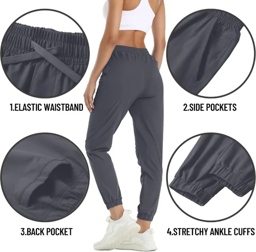 Vista 4 de TACVASEN Pantalones deportivos de senderismo para mujer, de secado rápido, ligeros, con cordón, Gris oscuro