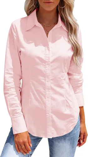 Vista 16 de Button Down Shirts for Women Long Sleeve Dress Shirts Collared Work Wrinkle Free Office Solid Blouses Fitted Tops
