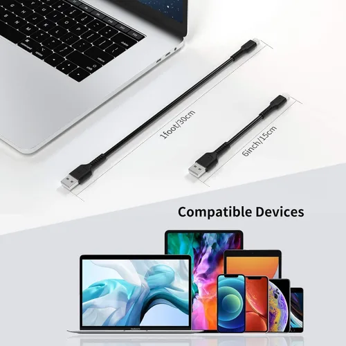 Vista 7 de Cable de carga corto para iPhone de 6 pulgadas, paquete de 5 cables de 0.5 pies USB a Lightning para estaciones de carga rápida compatibles