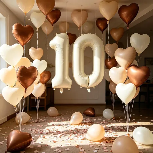Vista 7 de Globos de 40 pulgadas color crema número 10, 17 piezas de globos de helio grandes con globos de corazón neutros crema nude caramelo beige marrón