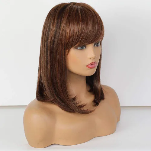 Vista 4 de Peluca de cabello humano real mezclado, largo medio, por Asifen, 33