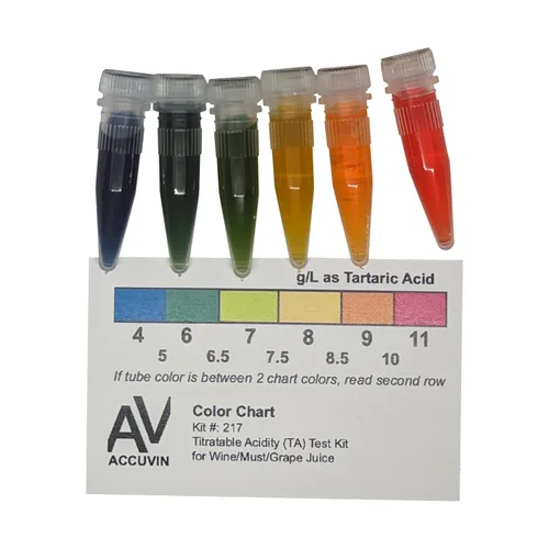 Vista 2 de Kit de prueba de acidez valorable de vino/mosto/jugo de uva, 0.14-0.39 oz/L de ácido tartárico [10 pruebas]