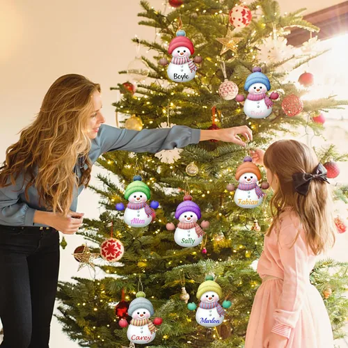Vista 7 de 7 adornos de Navidad personalizados de muñeco de nieve con nombre, adornos familiares personalizados para árbol de Navidad, decoración colgante