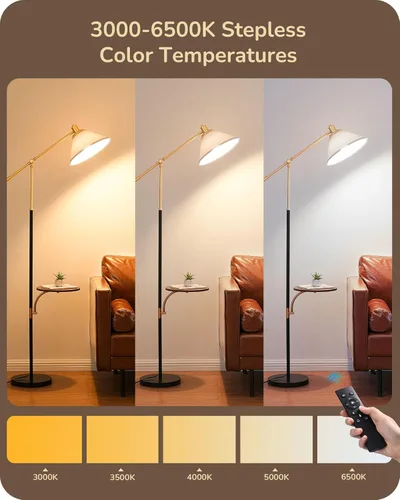 Vista 4 de EDISHINE - Lámpara de pie de arco de 68" con mesa, lámpara de pie vintage para sala de estar con bandeja, altura ajustable, bombilla LED de 5