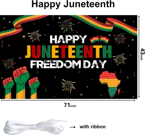 Vista 2 de Ansoufien Fondo de decoración Juneteenth, 71 x 43 pulgadas, poliéster, negro, Juneteenth