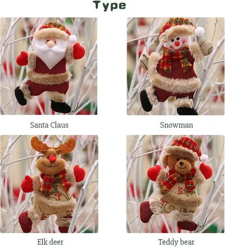 Vista 5 de iDIY Adornos de peluche de Navidad, juego de 4 colgantes de Papá Noel, muñeco de nieve, alce y oso para temporada festiva
