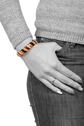Vista 3 de AMBERAGE Pulsera elástica de ámbar báltico natural para mujer, hecha a mano con cuentas de ámbar báltico pulidocertificado (Multi), Ámbar, ámber