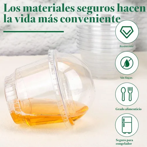 Vista 3 de Juego de 50 vasos de plástico transparente de 7 onzas con tapas de cúpula (sin agujero), tazas de postre Clear Plastic Dessert Cups, Ice Cream