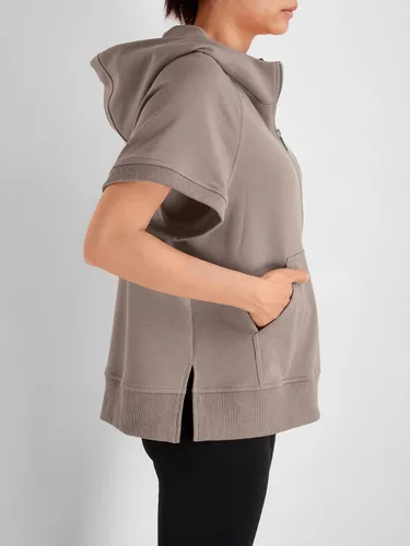 Vista 3 de AUTOMET Sudaderas con capucha de manga corta con media cremallera para mujer, sudaderas de forro polar, camisetas de verano, ropa de moda