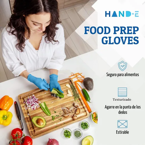 Vista 5 de Guantes desechables de nitrilo azul Hand-E Touch - Guantes de examen médico sin látex, sin polvo, seguros para alimentos, para cocinar