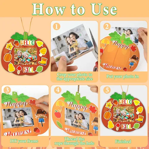 Vista 4 de Qyeahkj 36 Juegos de Manualidades de Otoño de Acción de Gracias para Niños Kit de Manualidades DIY de Marco de Fotos de Calabaza de Otoño