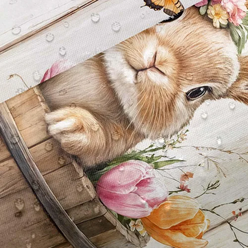 Vista 5 de Wathon Bonita cortina de ducha de conejo de Pascua, juego de decoración de baño con mariposa floral, tela de tela, juego de decoración de baño