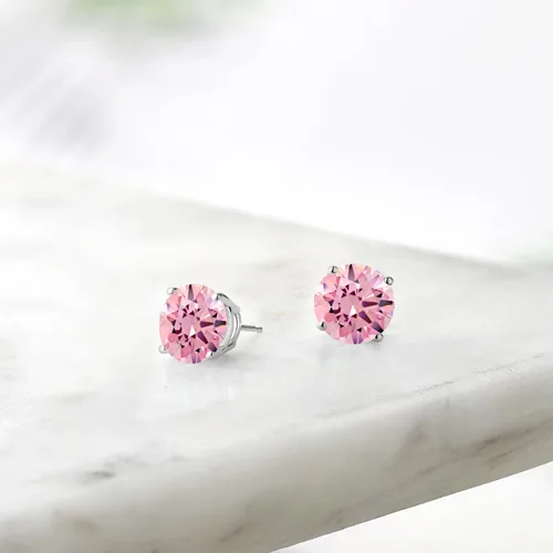 Vista 132 de Gem Stone King Aretes de plata de ley 925 con piedra natal redonda de 0.276 in para mujer