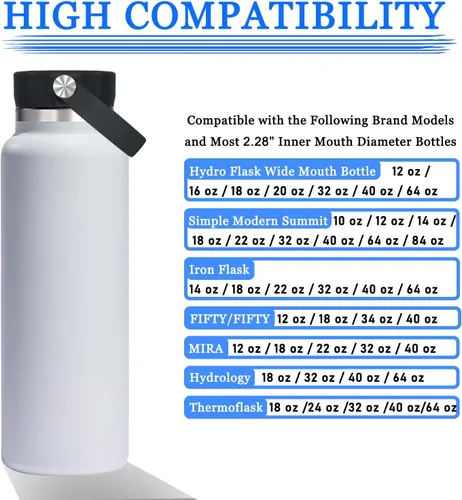 Vista 4 de Tapa aislante para Hydroflask de boca ancha, 32, 40, 64 onzas, mango flexible superior para accesorios de tapa Hydro Flask y ThermoFlask, Simple