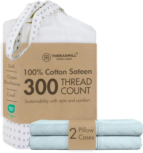 Vista 23 de Threadmill Juego de fundas de almohada tamaño king de 2 piezas - 100% algodón puro de 300 hilos, tejido de satén beige - Fundas de almohada ultra