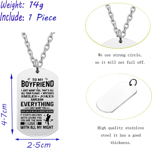 Vista 3 de AGR8T Collar con colgante para el día de San Valentín, regalos de novios de novia - To My Boyfriend Everything I Just Want You, Acero inoxidable
