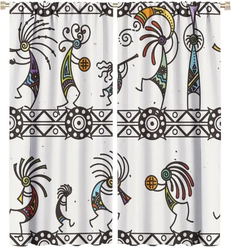 Vista 52 de Kokopelli - Cortinas opacas para cocina, decoración de sala de estar, dormitorio, 21 x 45 pulgadas, 2 paneles