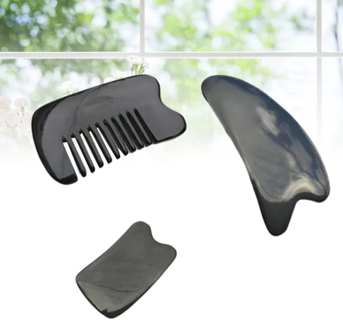 Vista 5 de Beavorty 3 herramientas de masaje facial para terapia de gua, incluye triángulo y piezas de raspado tradicionales