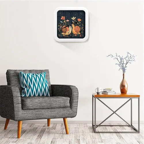 Vista 5 de 10" Square Modern Wall Clock,Animal Depiction Style Print Kitchen Clocks Wall Battery Operated,Silent Non Ticking Unique Funny Cute Wall Clock for