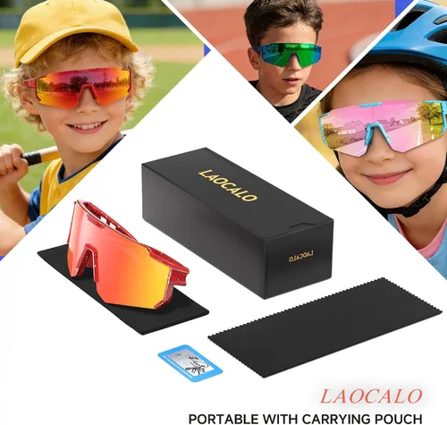 Vista 7 de Gafas de sol de béisbol deportivas para jóvenes, ligeras, polarizadas, para sóftbol, ciclismo, para niños y niñas de 3 a 12 años