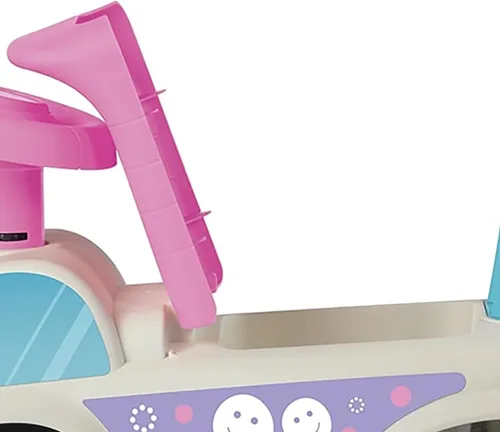 Vista 7 de DOLU: Walk & Drive - Coche de pie a piso, blanco y rosa, vehículo de juguete para montar, bocina, asiento de almacenamiento, mango de empuje, juego