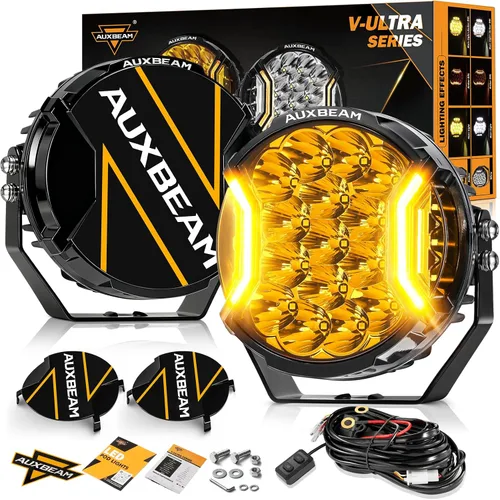 Vista 10 de Auxbeam Serie V-MAX 204W Luces LED de Conducción en Pod, Luz de Proyección Rectangular de 7 Pulgadas para Todo Terreno con DRL Ámbar y Luz Trasera