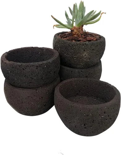 Vista 2 de KamelarLava - Maceta para suculentas, maceta bonsái, maceta redonda natural de boca recta, 6 pulgadas, maceta volcánica, paquete de 1 unidad