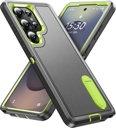 Vista 22 de BaHaHoues Funda protectora de grado militar para Samsung Galaxy S25 Plus con soporte integrado, a prueba de golpes y caídas (morado noche/rosa bebé)