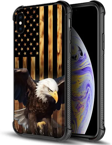 Vista 212 de Funda compatible con iPhone 8, a prueba de golpes, antiarañazos, bandera de ciervos de cola blanca de grano de madera estadounidense