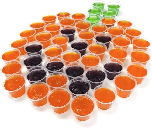 Vista 3 de Party Essentials Vasos desechables de gelatina/chupito de plástico de 2.5 onzas con tapas, 100 unidades, transparente