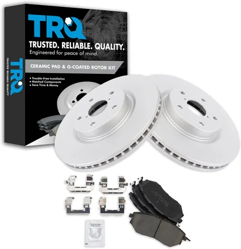 Vista 131 de TRQ Juego de pastillas de freno delantero y rotores con revestimiento de cerámica compatible con Jeep Compass Patriot 2017