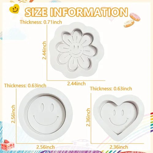 Vista 5 de Moldes de silicona para fondant de cara sonriente (3 unidades), molde de silicona para decoración de pasteles de flores sonrientes para cupcakes