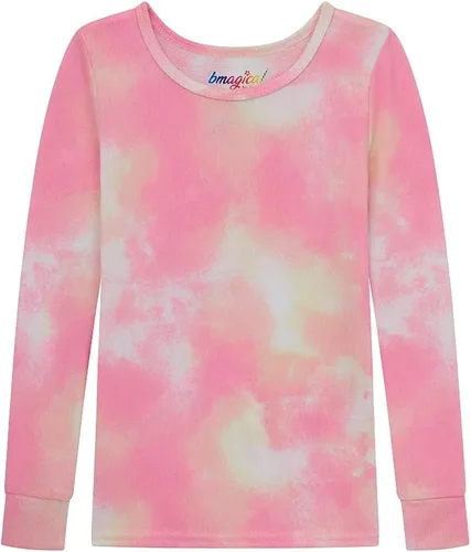 Vista 2 de BTween Pijama de 4 piezas para niñas, pijama de manga larga teñida con lazo para niñas
