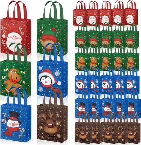 Vista 10 de Clysee 6 bolsas de regalo de Navidad con asas, tela no tejida, bolsas reutilizables para fiestas de Navidad, 6 estilos de 10.2 x 8.3 pulgadas