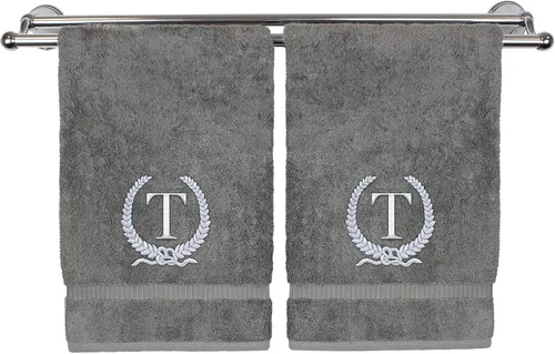 Vista 40 de Toalla de mano con monograma, regalo personalizado, 16 x 30 pulgadas, letra blanca bordada con diseño de corona en toalla negra, extra absorbente