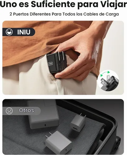 Vista 7 de Cargador USB C, INIU de 2 puertos y 45 W, cargador súper rápido tipo C, mini cargador de pared PD PPS USB C plegable de GaN Tech para Samsung Galaxy