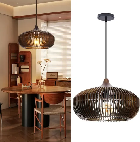 Vista 8 de Arturesthome Lámpara colgante de madera para isla de cocina, lámpara de techo colgante de madera rústica para cafetería, sótano, pasillo, vestíbulo