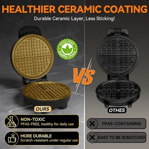Vista 3 de Baker's Friend 7-Inch Classic Waffle Maker, Ceramic, Browning Control, 900W