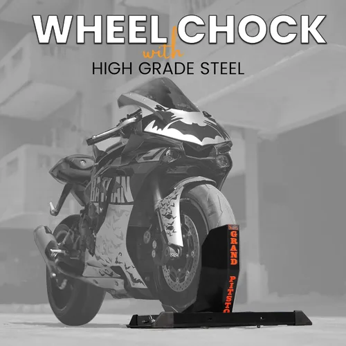 Vista 9 de GRAND PITSTOP Calzo de rueda universal para soporte de motocicleta para remolque, completamente ajustable, desmontable y plegable (negro)